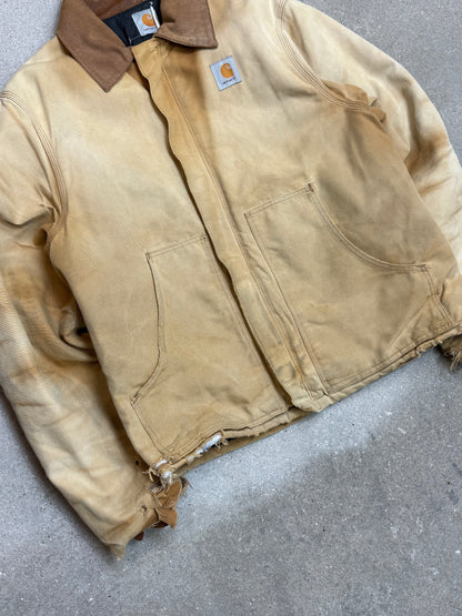 1990s Carhartt Heavy Distressed J02 BRN Insulated Jacket Duck Canvas Coat (Large)