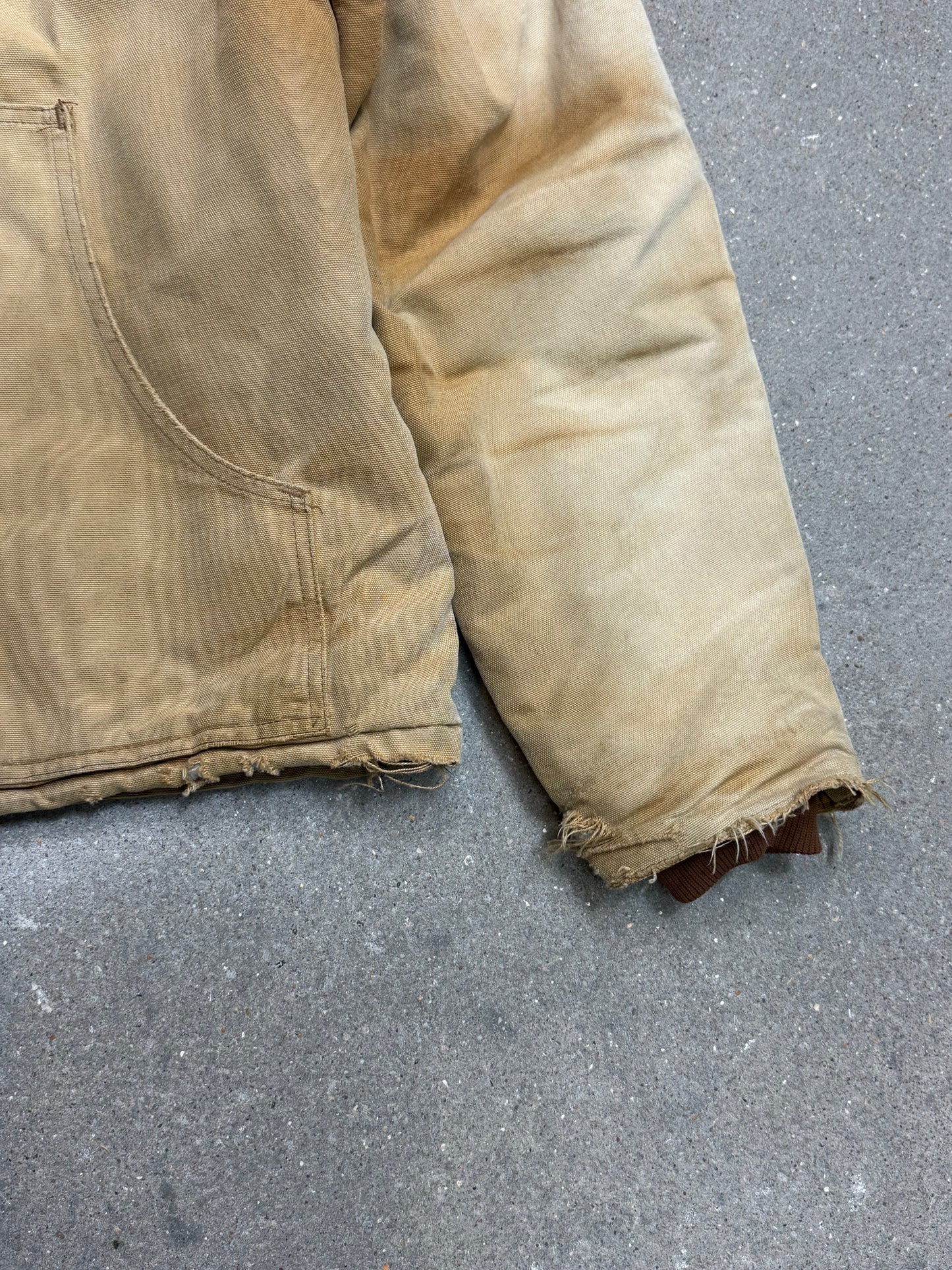 1990s Carhartt Heavy Distressed J02 BRN Insulated Jacket Duck Canvas Coat (Large)