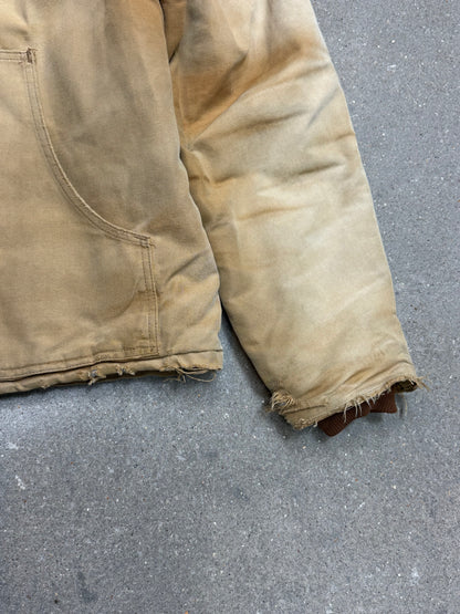 1990s Carhartt Heavy Distressed J02 BRN Insulated Jacket Duck Canvas Coat (Large)