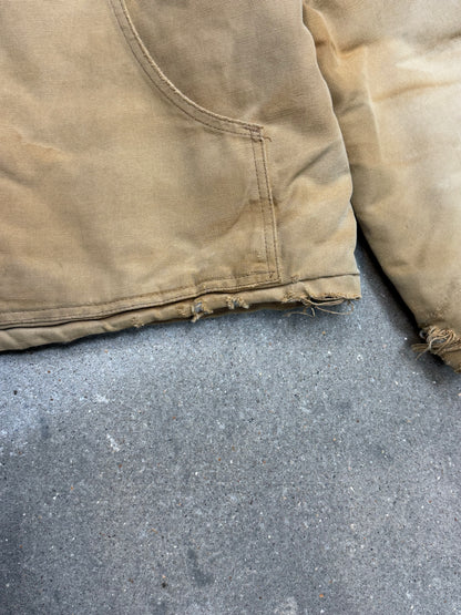 1990s Carhartt Heavy Distressed J02 BRN Insulated Jacket Duck Canvas Coat (Large)