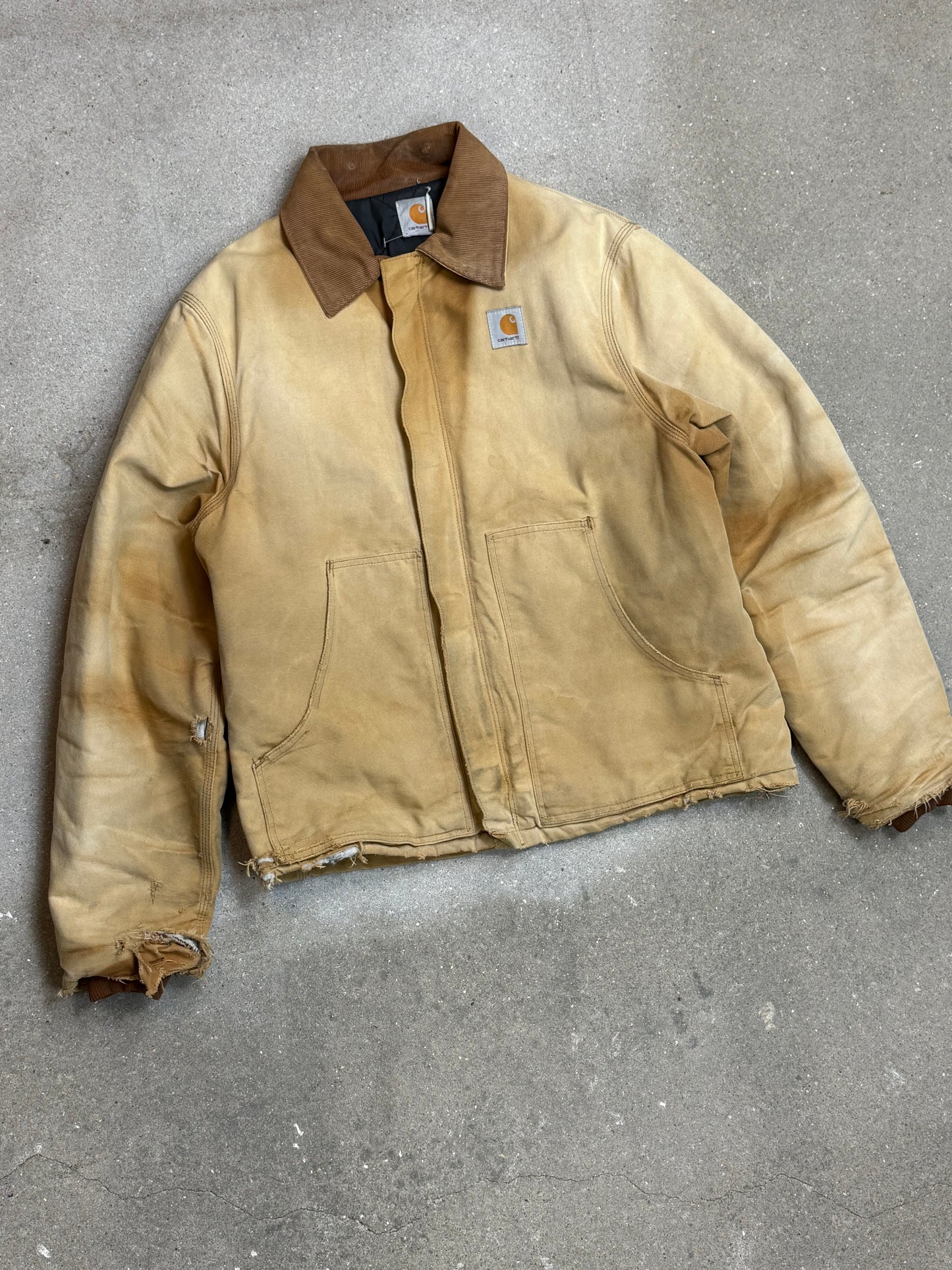 1990s Carhartt Heavy Distressed J02 BRN Insulated Jacket Duck Canvas Coat (Large)