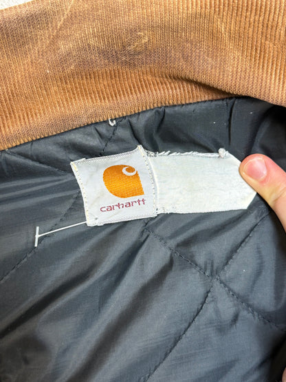 1990s Carhartt Heavy Distressed J02 BRN Insulated Jacket Duck Canvas Coat (Large)