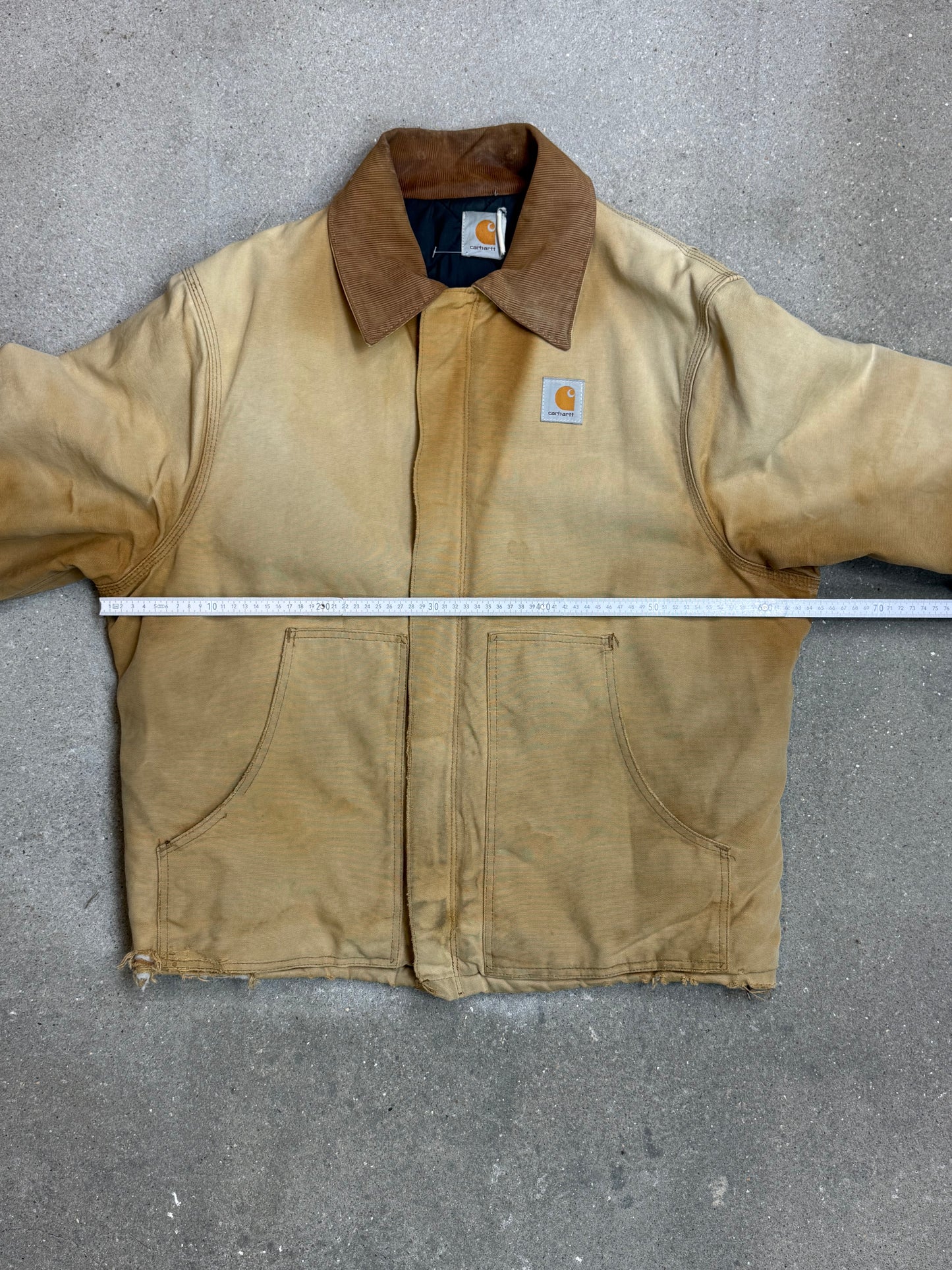 1990s Carhartt Heavy Distressed J02 BRN Insulated Jacket Duck Canvas Coat (Large)