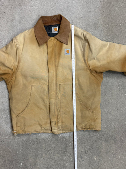 1990s Carhartt Heavy Distressed J02 BRN Insulated Jacket Duck Canvas Coat (Large)