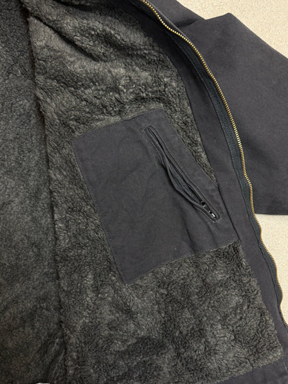 1990s Carhartt J141-BLK Mens Black Sherpa Lined Work Hooded Active Jacket (size XL Regular) Made in Mexico