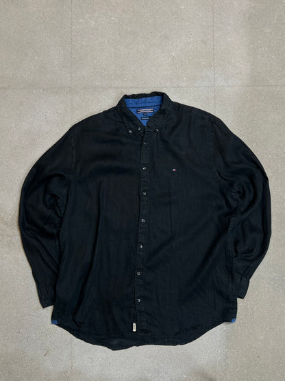 SCHWARZES VINTAGE TOMMY HILFIGER PREMIUM REGULAR FIT LEINENHEMD (XXL)