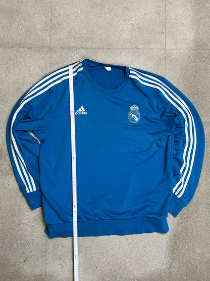 AZURE BLUE VINTAGE ADIDAS REAL MADRID FOOTBALL SWEATSHIRT (XL)