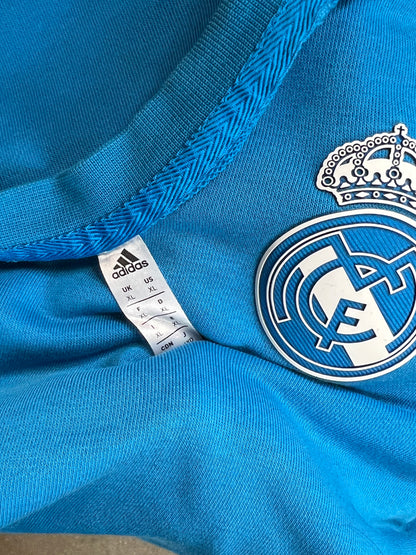 AZURE BLUE VINTAGE ADIDAS REAL MADRID FOOTBALL SWEATSHIRT (XL)