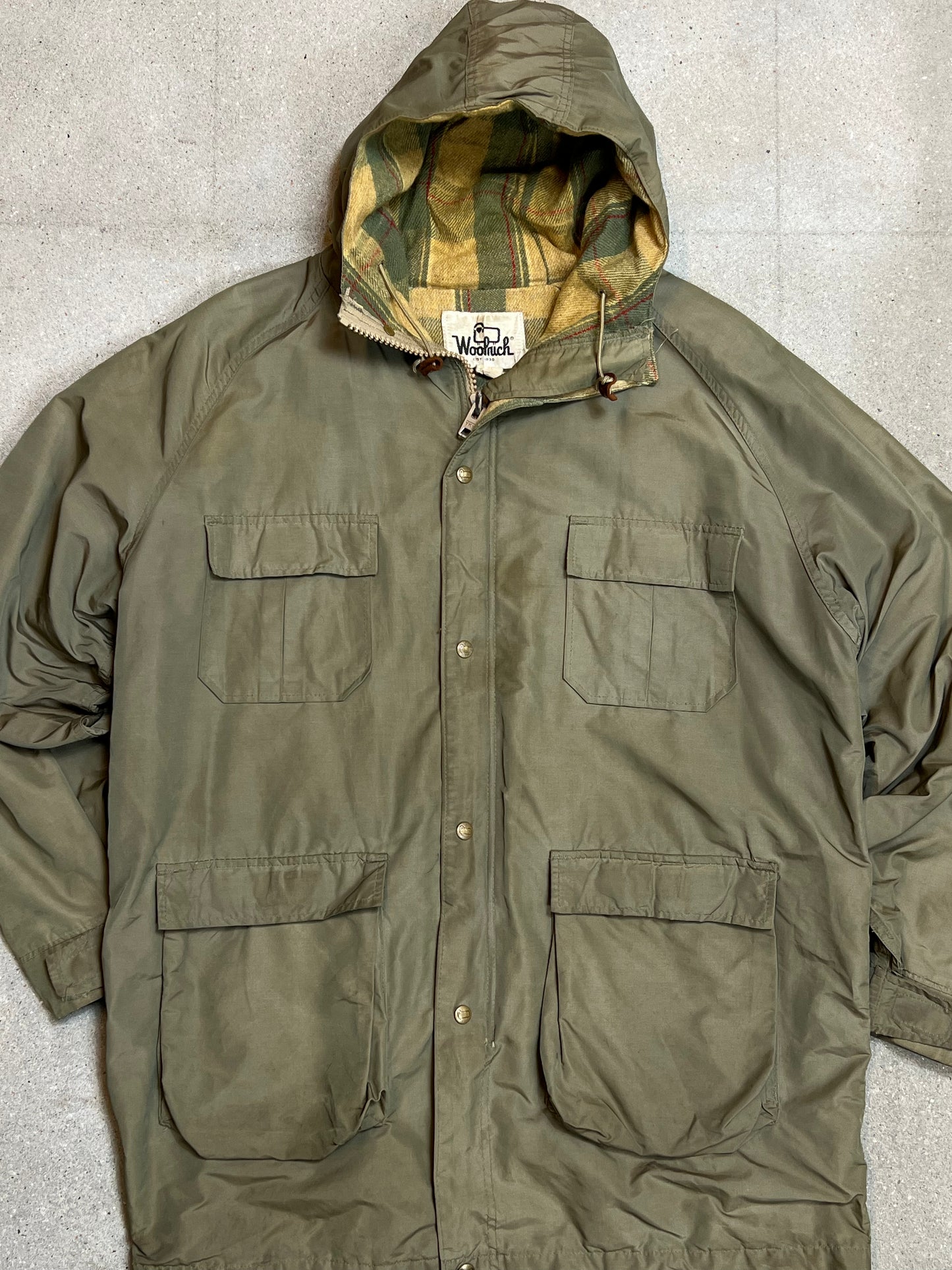 WOOLRICH 1980er-BARN-JACKE, GEPOLSTERTER WOLLPARKA (XL)