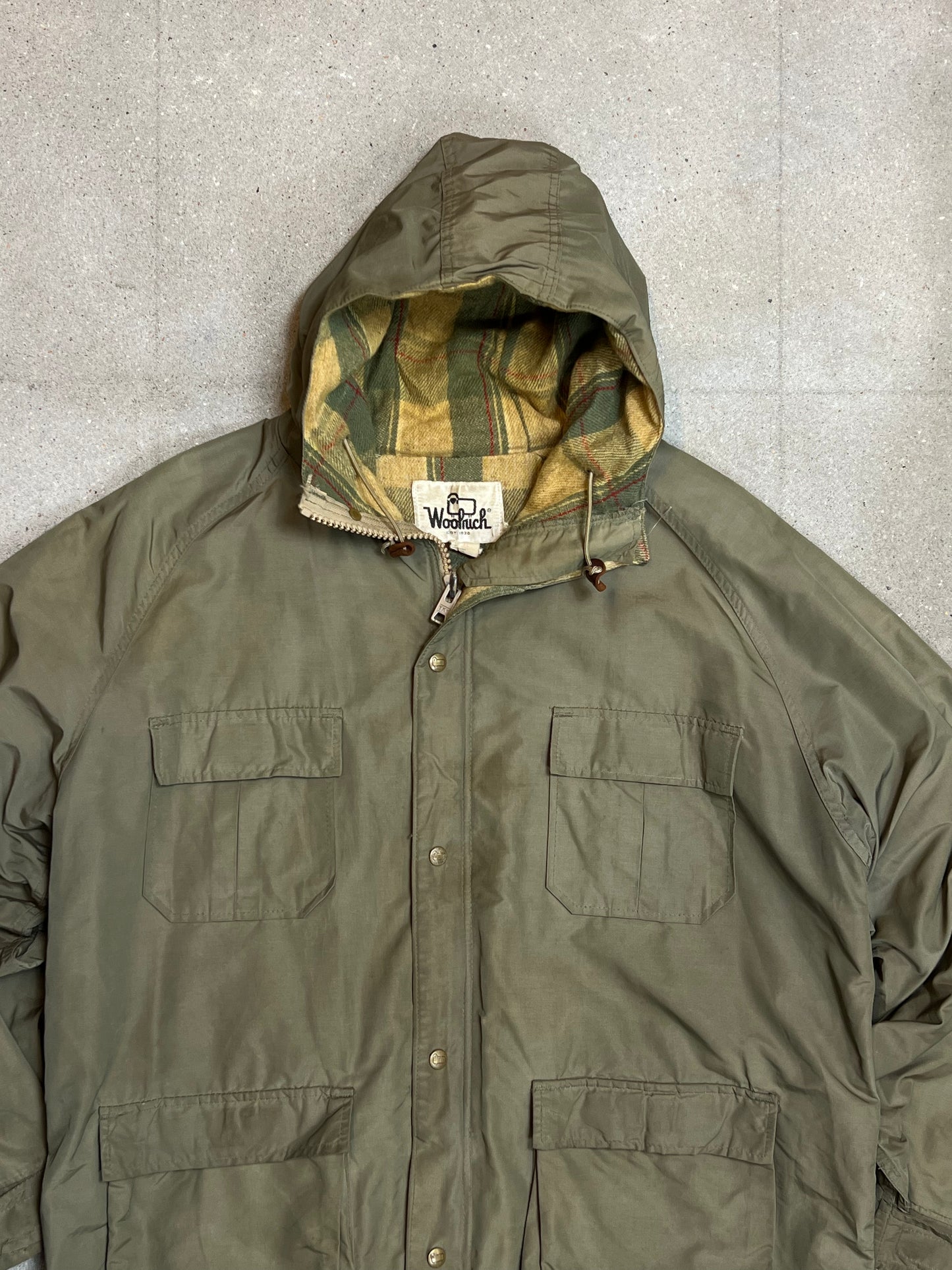 WOOLRICH 1980er-BARN-JACKE, GEPOLSTERTER WOLLPARKA (XL)