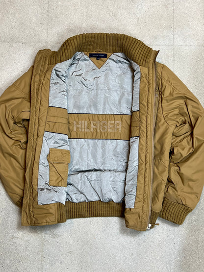 BEIGE SAND VINTAGE TOMMY HILFIGER WATTIERTE BOMBERJACKE (MITTEL)