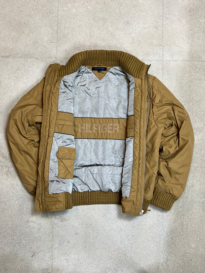 BEIGE SAND VINTAGE TOMMY HILFIGER WATTIERTE BOMBERJACKE (MITTEL)