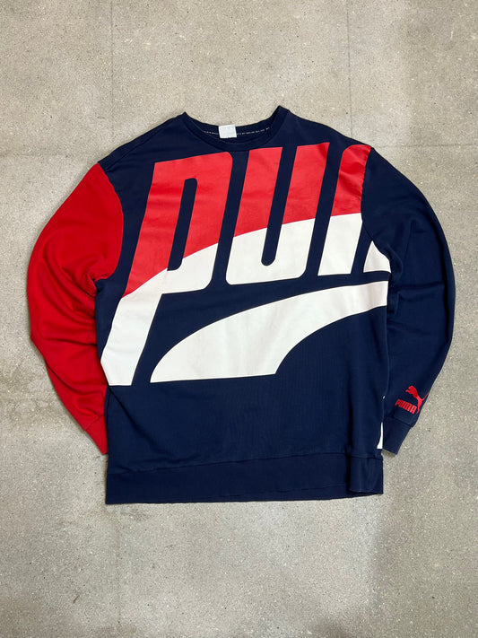 NAVY RED VINTAGE BOLD PUMA PRINT SWEATSHIRT (XLARGE)
