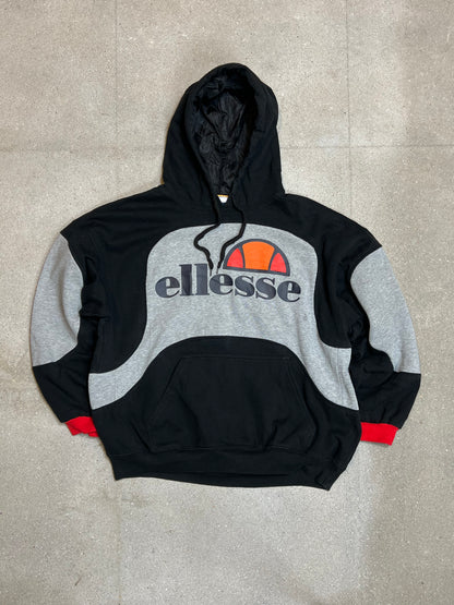GRAU SCHWARZ ROT VINTAGE ELESSE REWORK HOODIE (XL)
