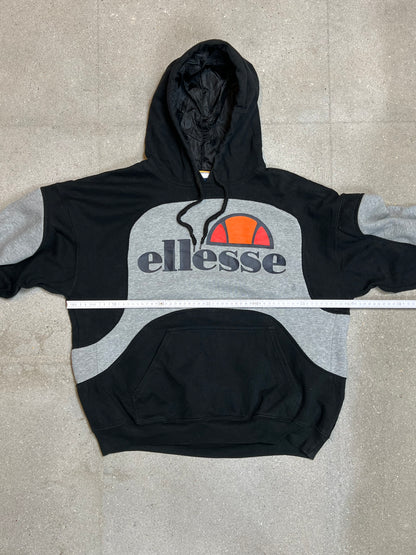 GRAU SCHWARZ ROT VINTAGE ELESSE REWORK HOODIE (XL)