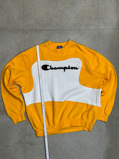 WHITE YELLOW VINTAGE CHAMPION RENEWED UPCYCLED SWEATSHIRT (MEDIUM)