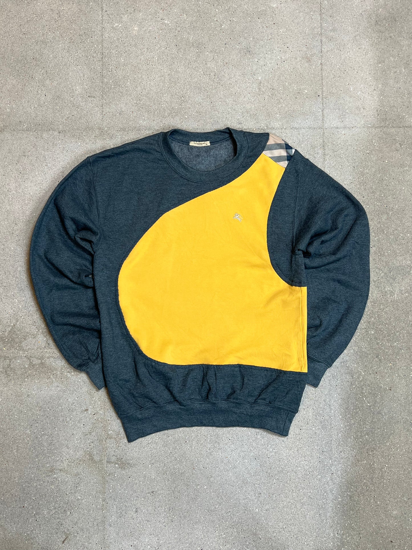 YELLOW BLUE VINTAGE BURBERRY RENEWED UPCYCLED SWEATSHIRT (SMALL)