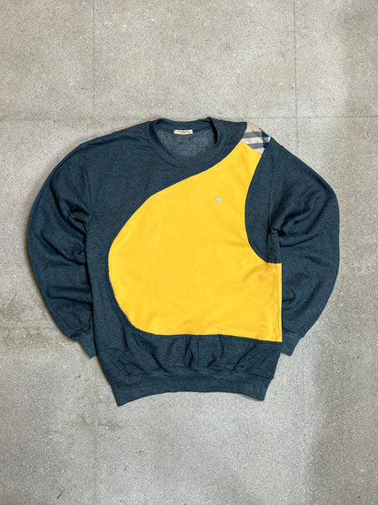 YELLOW BLUE VINTAGE BURBERRY RENEWED UPCYCLED SWEATSHIRT (SMALL)