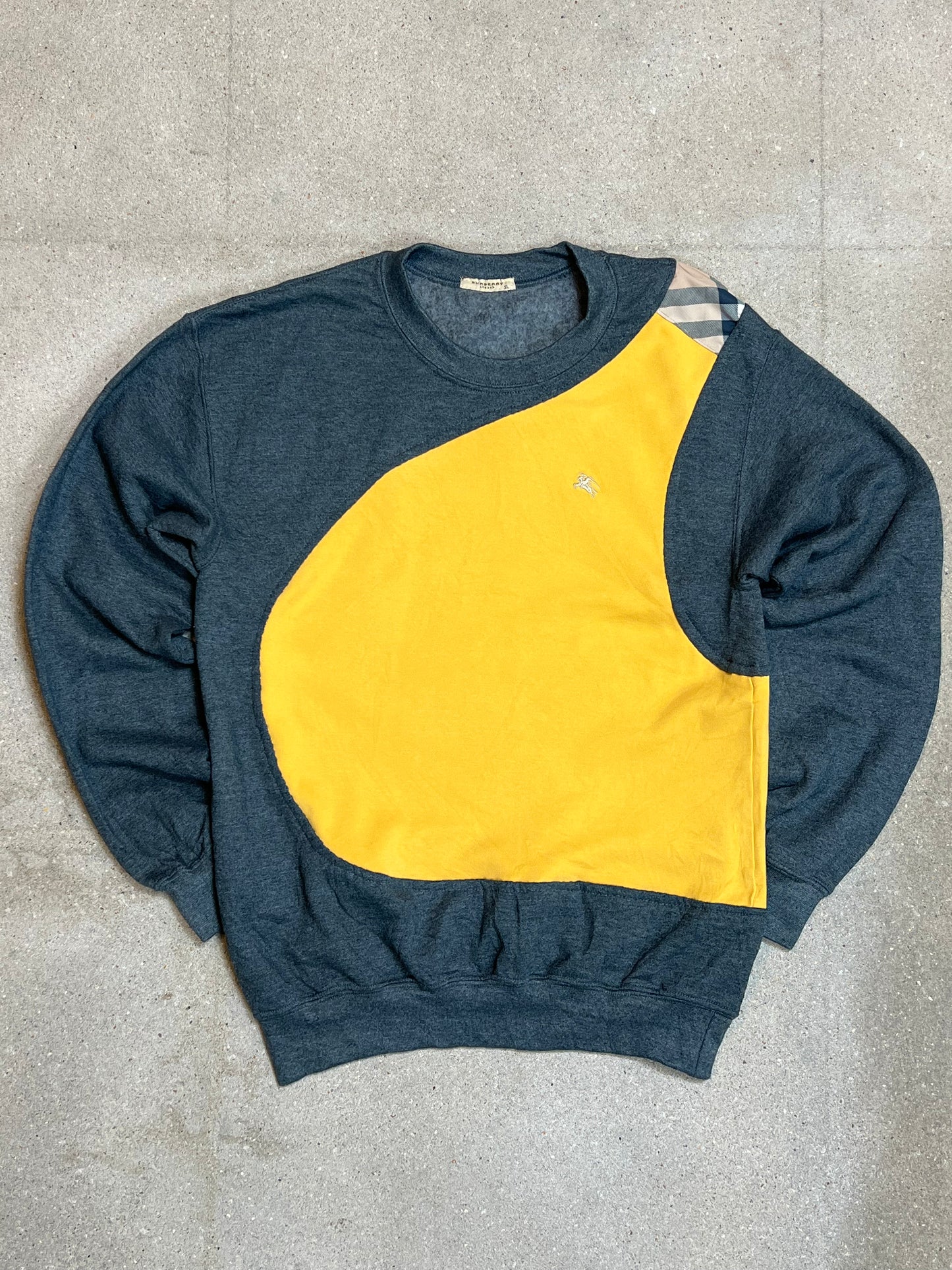 YELLOW BLUE VINTAGE BURBERRY RENEWED UPCYCLED SWEATSHIRT (SMALL)