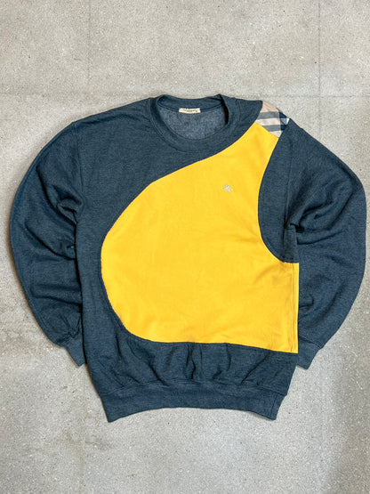 YELLOW BLUE VINTAGE BURBERRY RENEWED UPCYCLED SWEATSHIRT (SMALL)