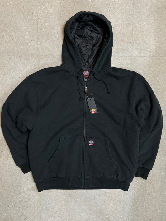 WASHED BLACK SUPREME ® x DICKIES ® QUILTED LINED ZIP UP HOODED SWEATSHIRT HEAVYWEIGHT (LARGE)