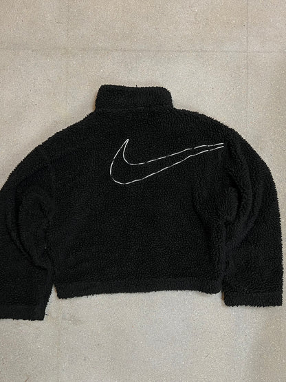 Black vintage Nike big swoosh backprint cropped teddy sherpa jacket (Medium)