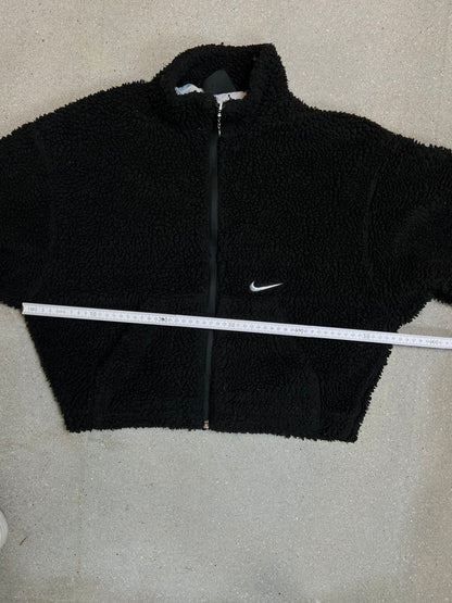 Black vintage Nike big swoosh backprint cropped teddy sherpa jacket (Medium)