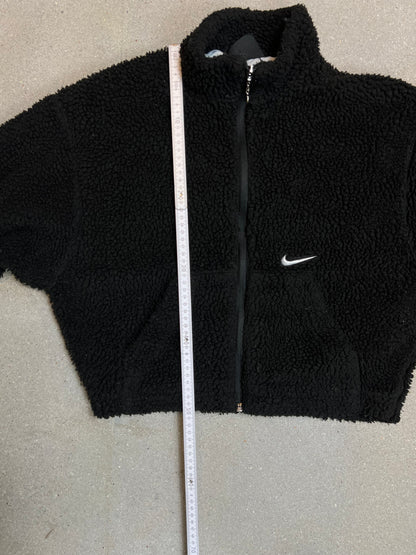 Black vintage Nike big swoosh backprint cropped teddy sherpa jacket (Medium)