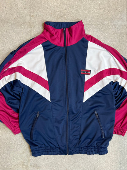 Blue Raspberry 80s vintage oversized zip track jacket (Large)
