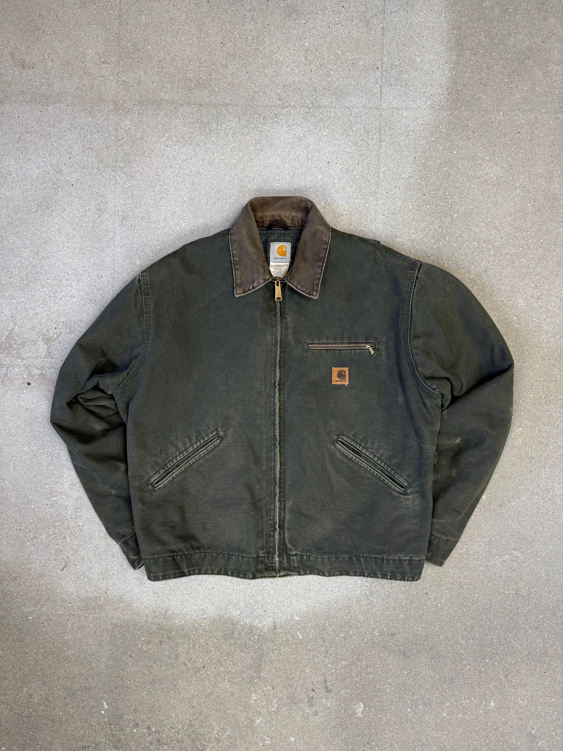 1990s Carhartt Detroit Jacket J97 MOS 'Made in USA' faded green 1990s Carhartt Detroit Jacket J97 MOS 'Made in USA' faded green