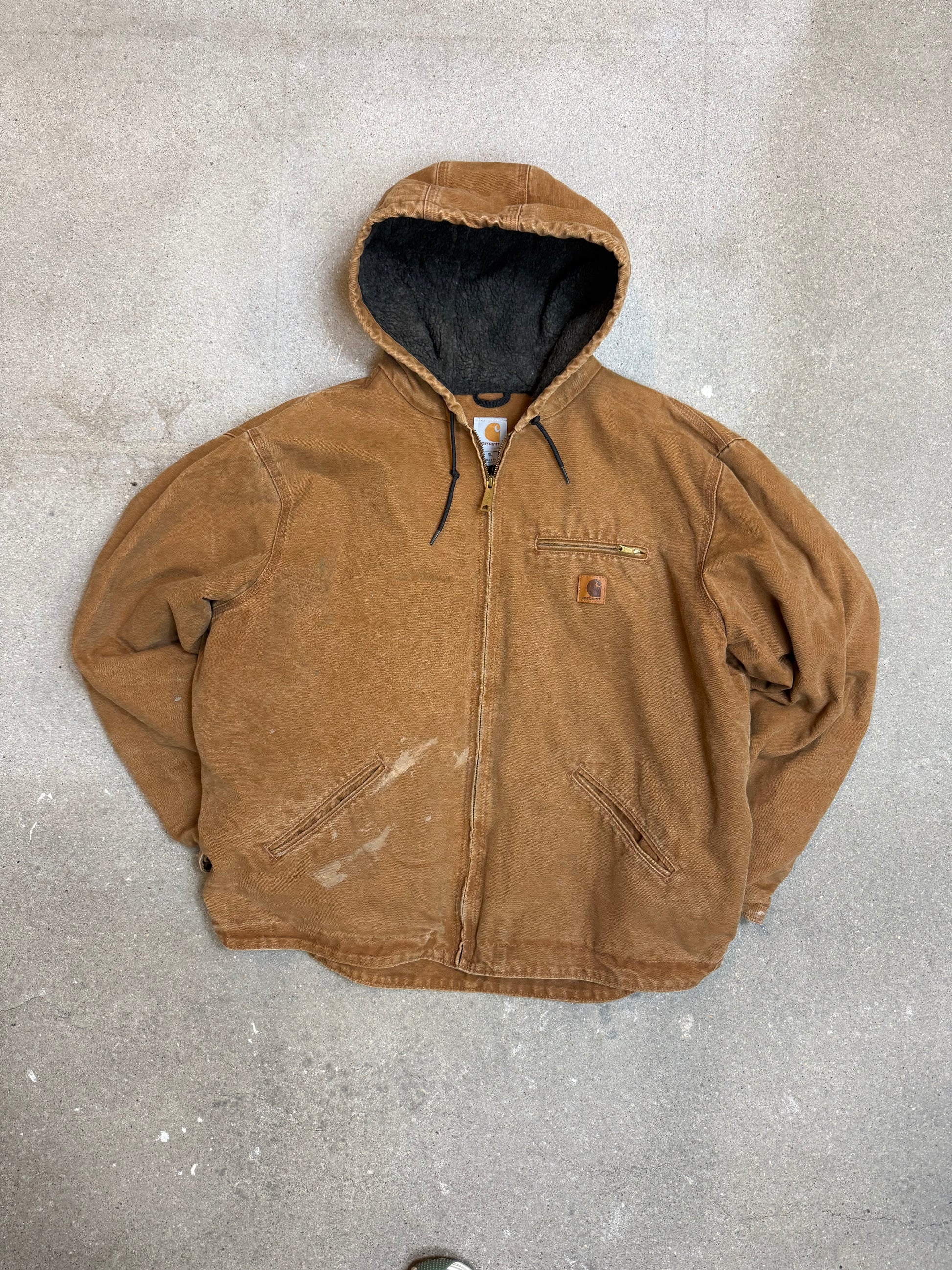 1990s Carhartt J141-211 Mens Brown Sherpa Lined Work Hooded Active 1990s Carhartt J141-211 Mens Brown Sherpa Lined Work Hooded Active
