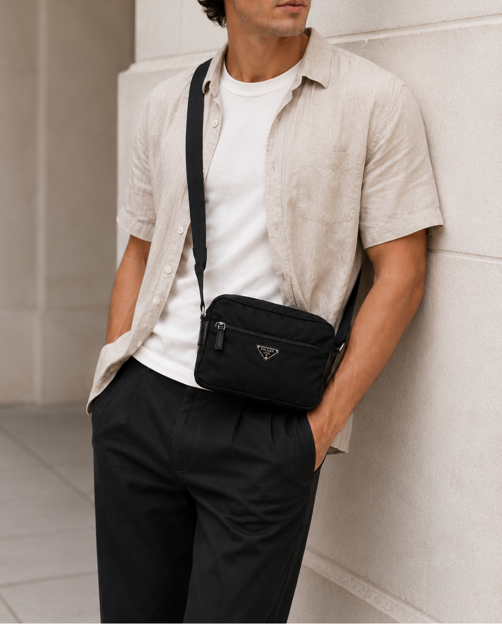 PRADA Schultertasche aus Nylon, Schwarz 