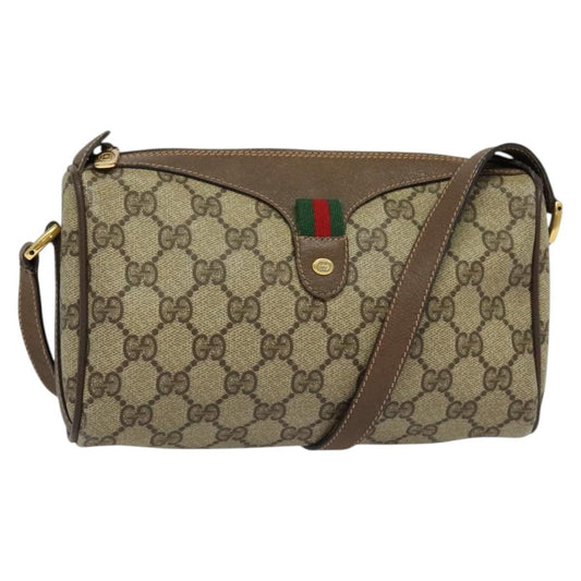 GUCCI GG Supreme Web Sherry Line Shoulder Bag PVC Beige