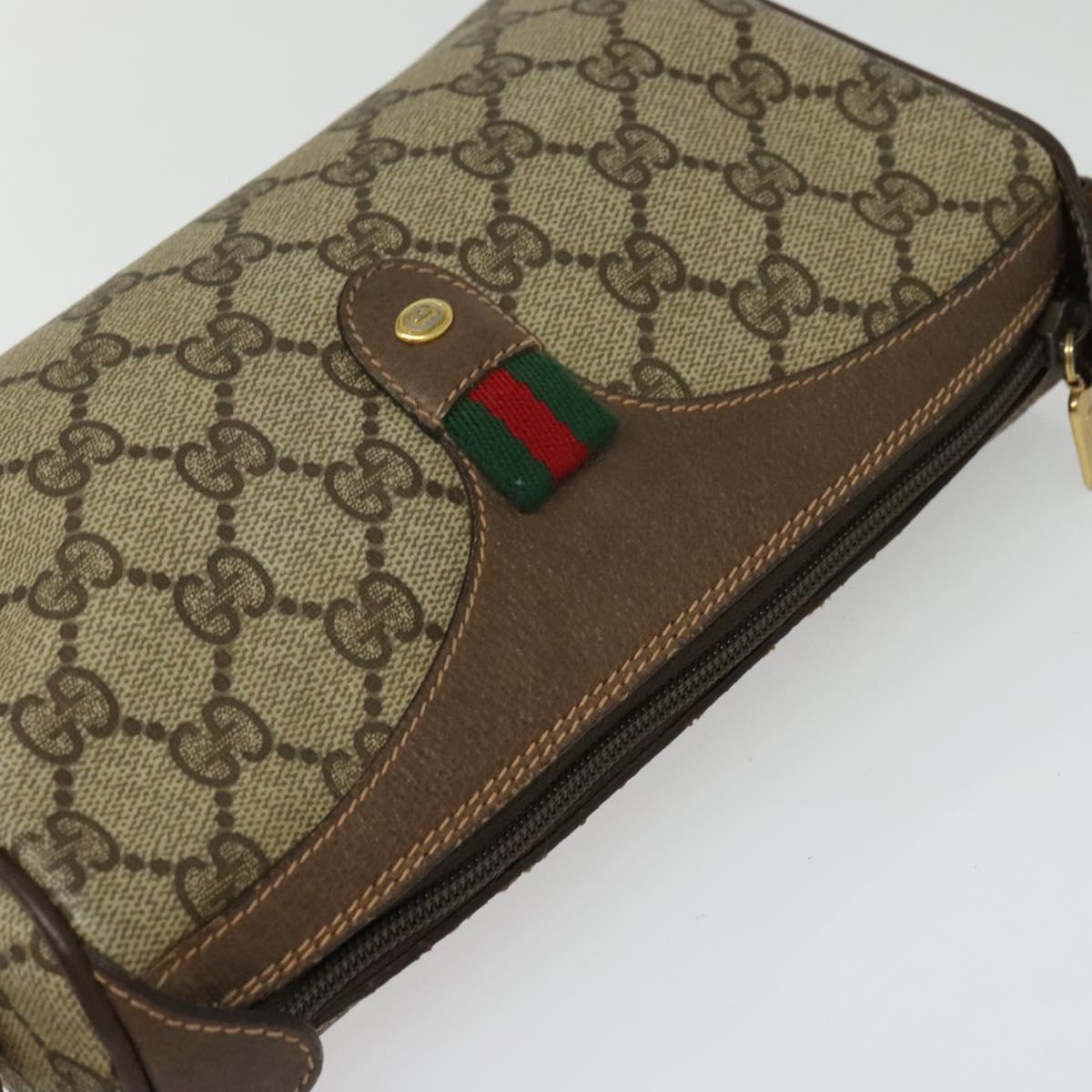 GUCCI GG Supreme Web Sherry Line Shoulder Bag PVC Beige