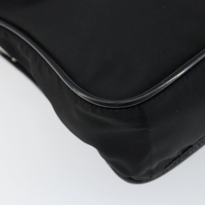PRADA Shoulder Bag Nylon Leather Black Silver Auth bs30341