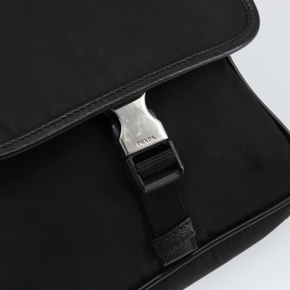 PRADA Shoulder Bag Nylon Leather Black Silver Auth bs30341