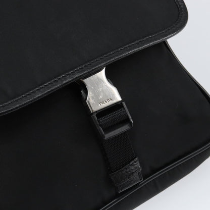 PRADA Shoulder Bag Nylon Leather Black Silver Auth bs30341