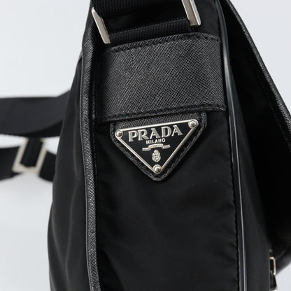 PRADA Shoulder Bag Nylon Leather Black Silver Auth bs30341