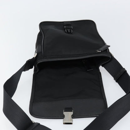 PRADA Shoulder Bag Nylon Leather Black Silver Auth bs30341