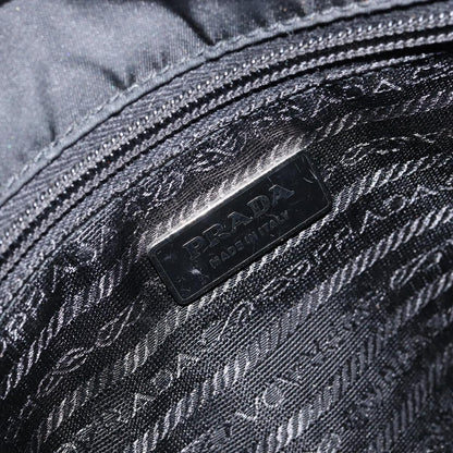 PRADA Shoulder Bag Nylon Leather Black Silver Auth bs30341