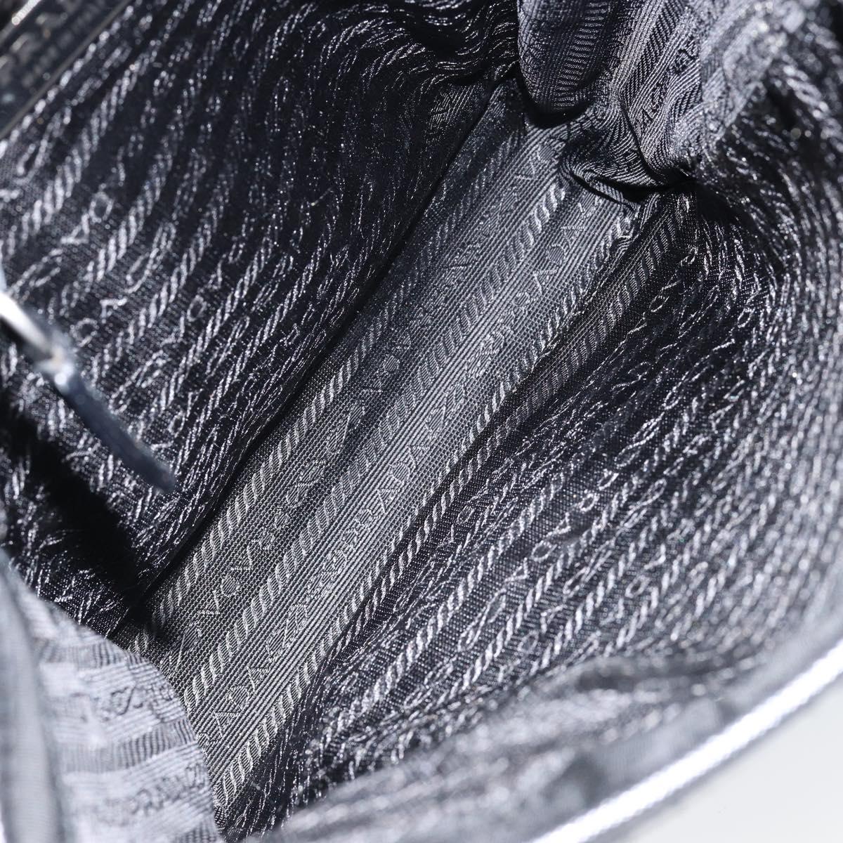 PRADA Shoulder Bag Nylon Leather Black Silver Auth bs30341