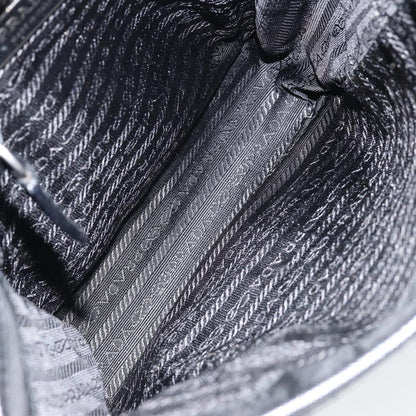 PRADA Shoulder Bag Nylon Leather Black Silver Auth bs30341