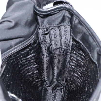 PRADA Shoulder Bag Nylon Leather Black Silver Auth bs30341