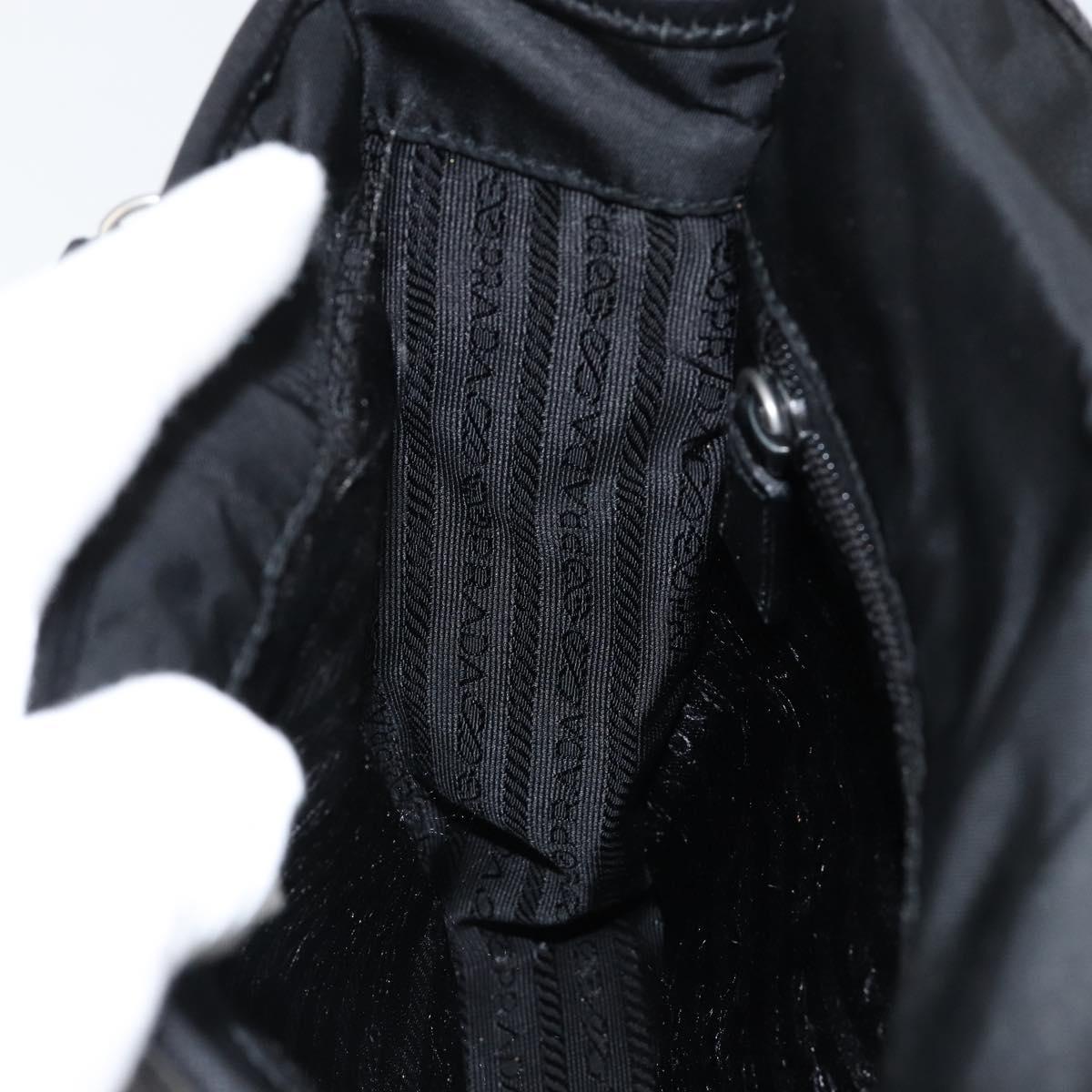 PRADA Shoulder Bag Nylon Leather Black Silver Auth bs30341