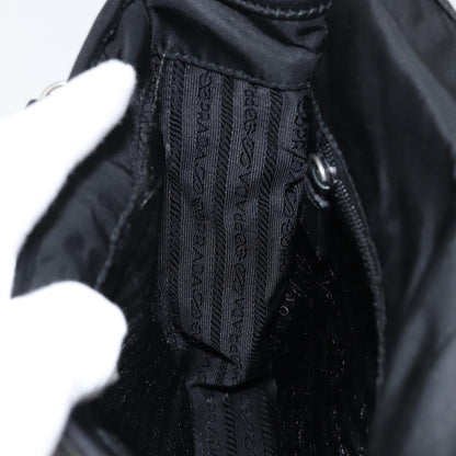 PRADA Shoulder Bag Nylon Leather Black Silver Auth bs30341