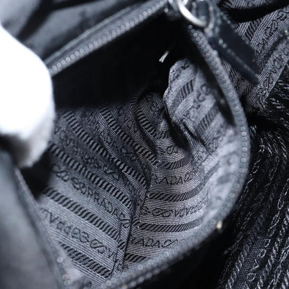 PRADA Shoulder Bag Nylon Leather Black Silver Auth bs30341