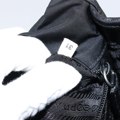 PRADA Shoulder Bag Nylon Leather Black Silver Auth bs30341