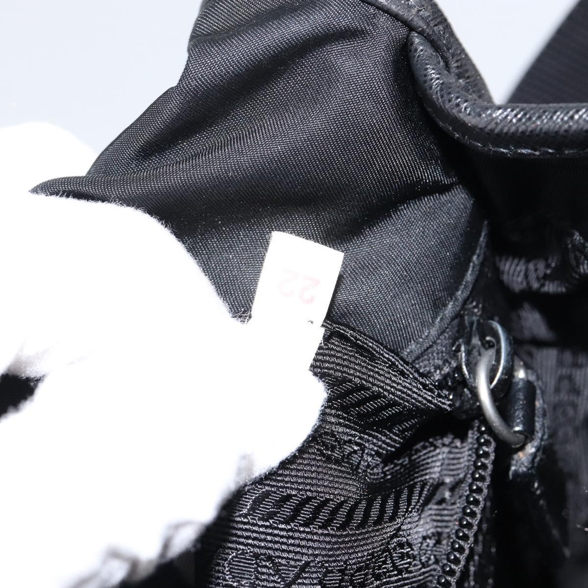 PRADA Shoulder Bag Nylon Leather Black Silver Auth bs30341