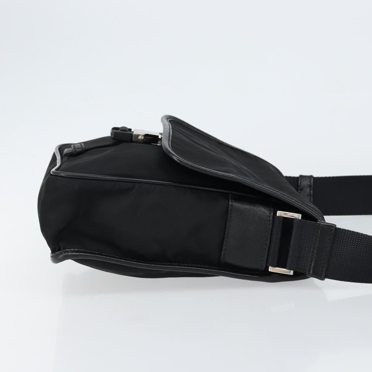 PRADA Shoulder Bag Nylon Leather Black Silver Auth bs30341