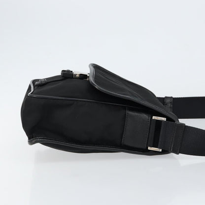 PRADA Shoulder Bag Nylon Leather Black Silver Auth bs30341